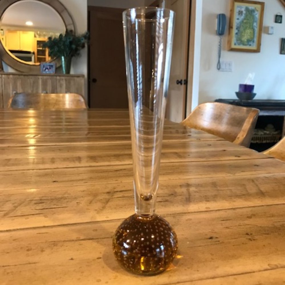 Vintage Murano Glass Controlled Bubble Amber Ball Bud Vase Hand Blown AR…